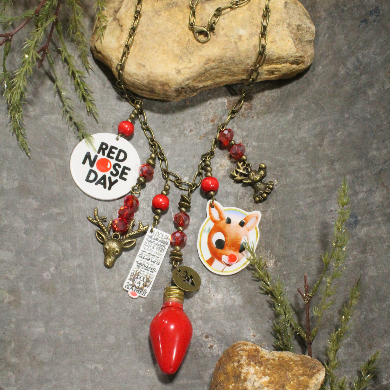 Red Nose Day Reindeer Charm'd Necklace