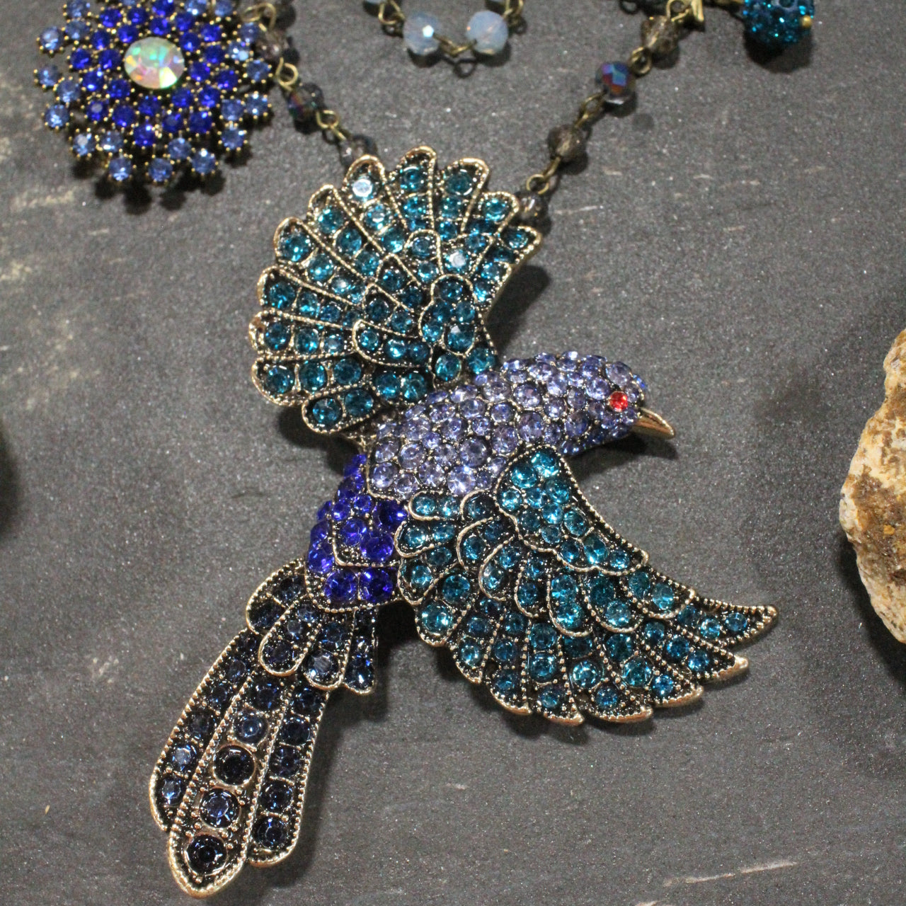 Wings Spread Wide Soaring Blue Bird Layered Necklace