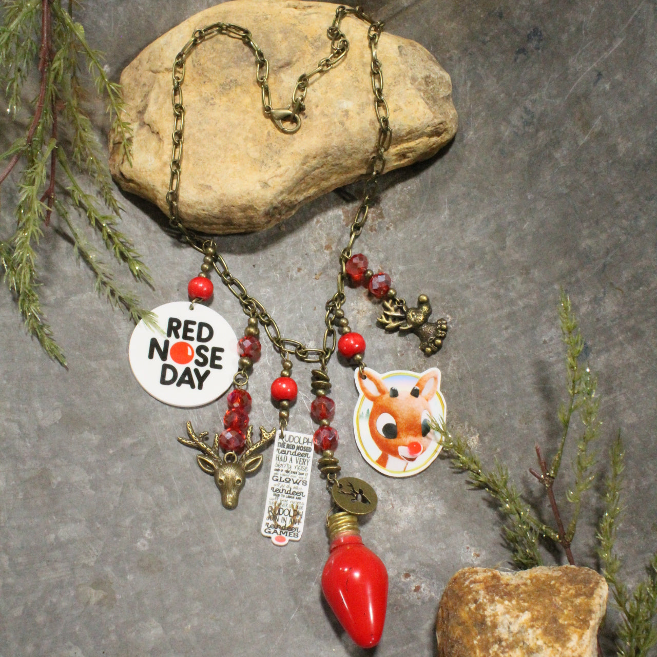 Red Nose Day Reindeer Charm'd Necklace