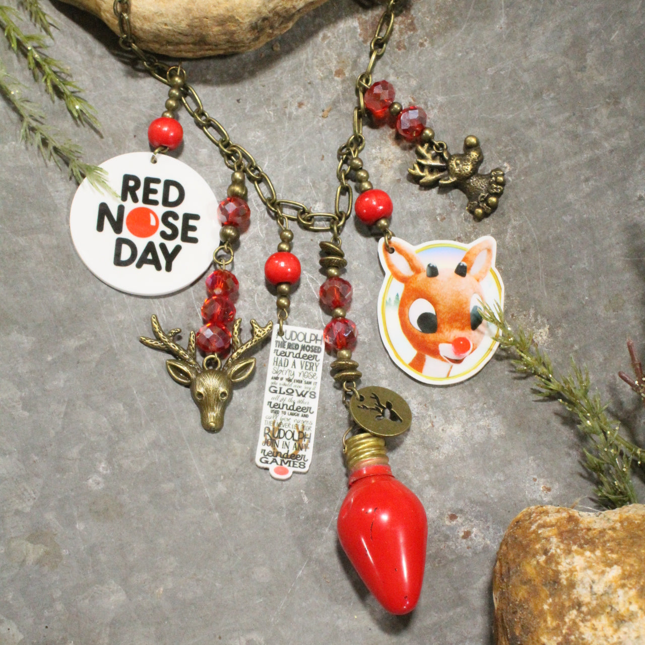 Red Nose Day Reindeer Charm'd Necklace