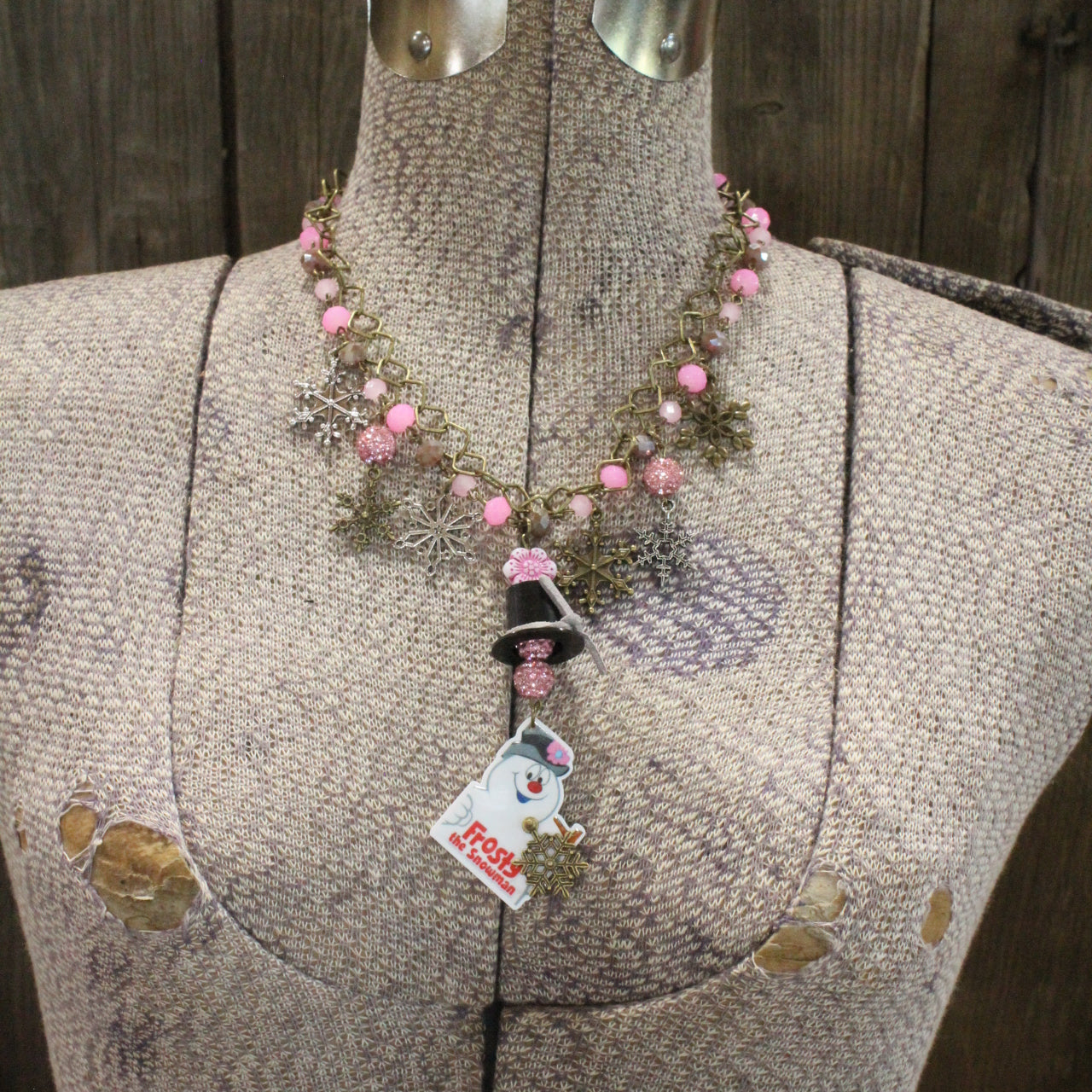 Frosty & His Snowflakes Layered Pink Necklace