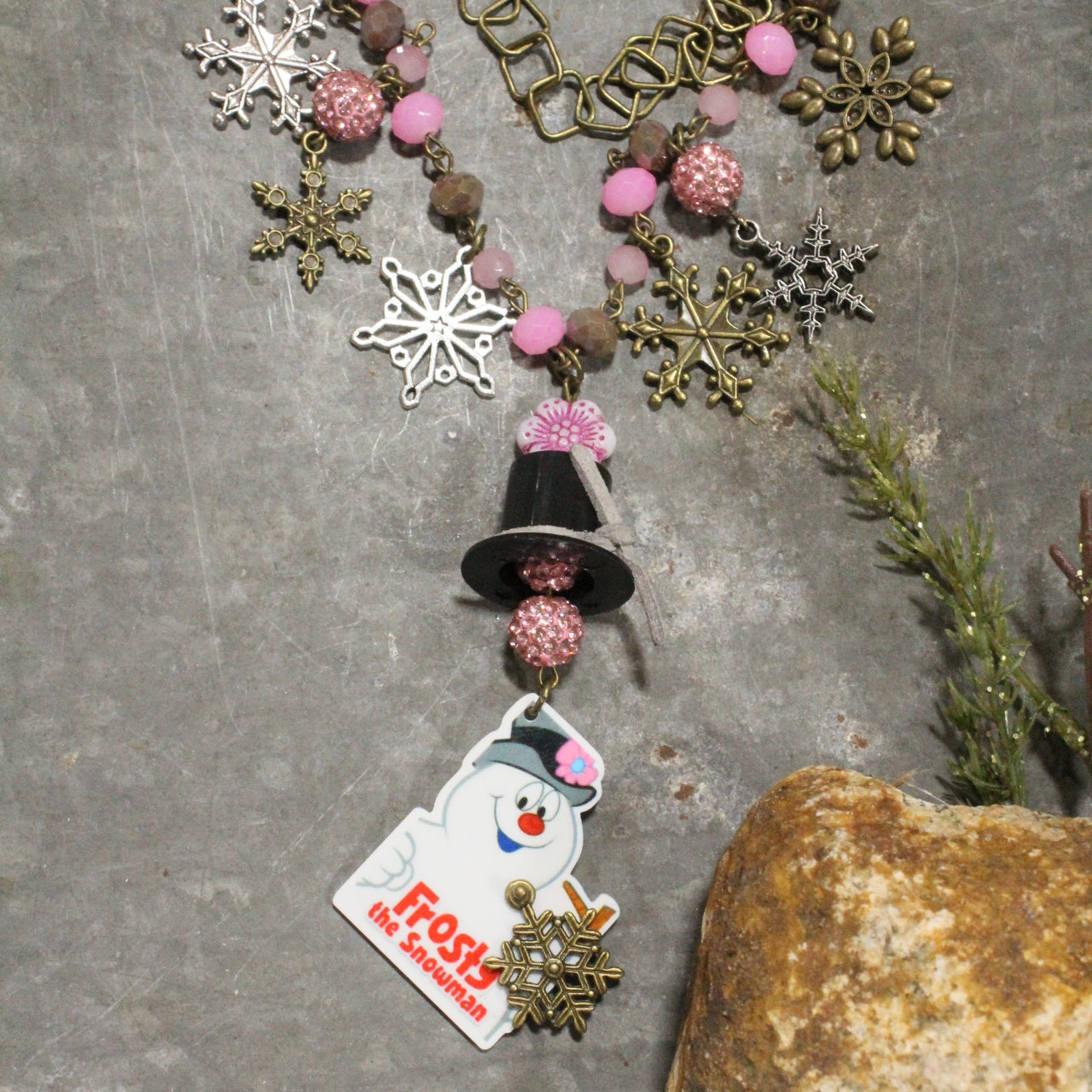 Frosty & His Snowflakes Layered Pink Necklace