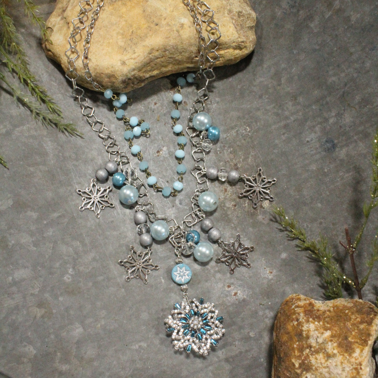 Snowflakes Are Falling Charm'd Necklace