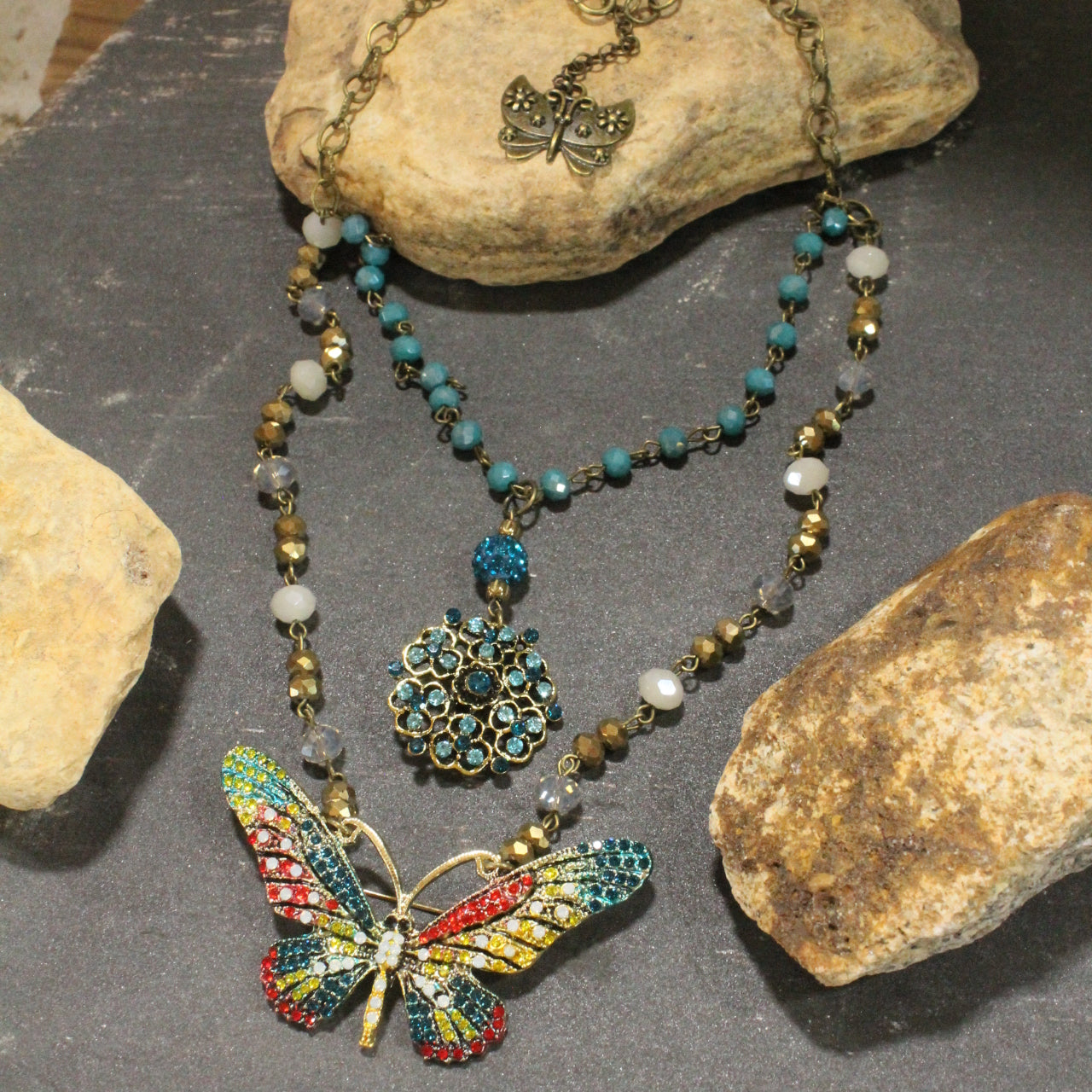 Bold Beauty Colorful Butterfly Layered Necklace