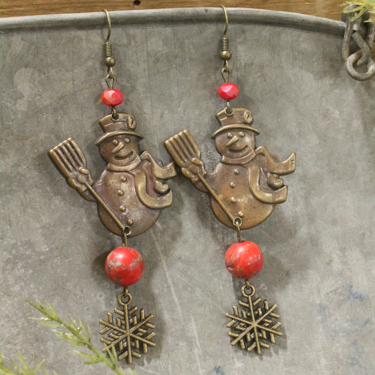 Vintage Snowman & His Flakes Dangle Earrings