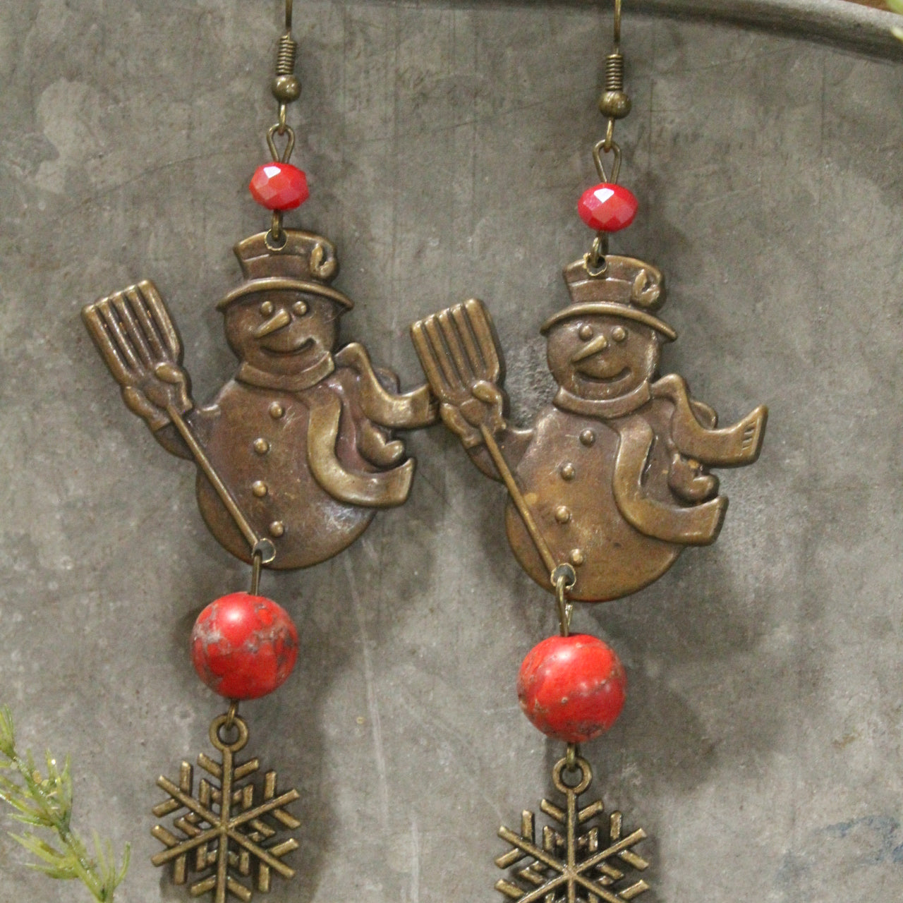 Vintage Snowman & His Flakes Dangle Earrings