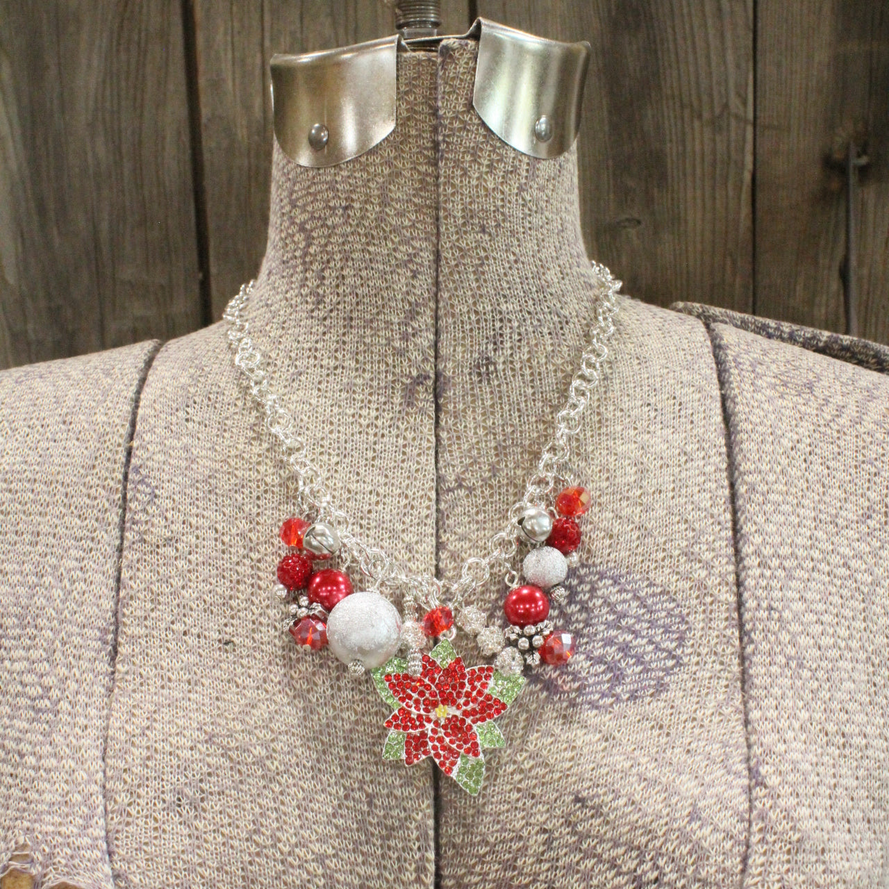 Poinsettia; The Christmas Flower Charm'd Necklace