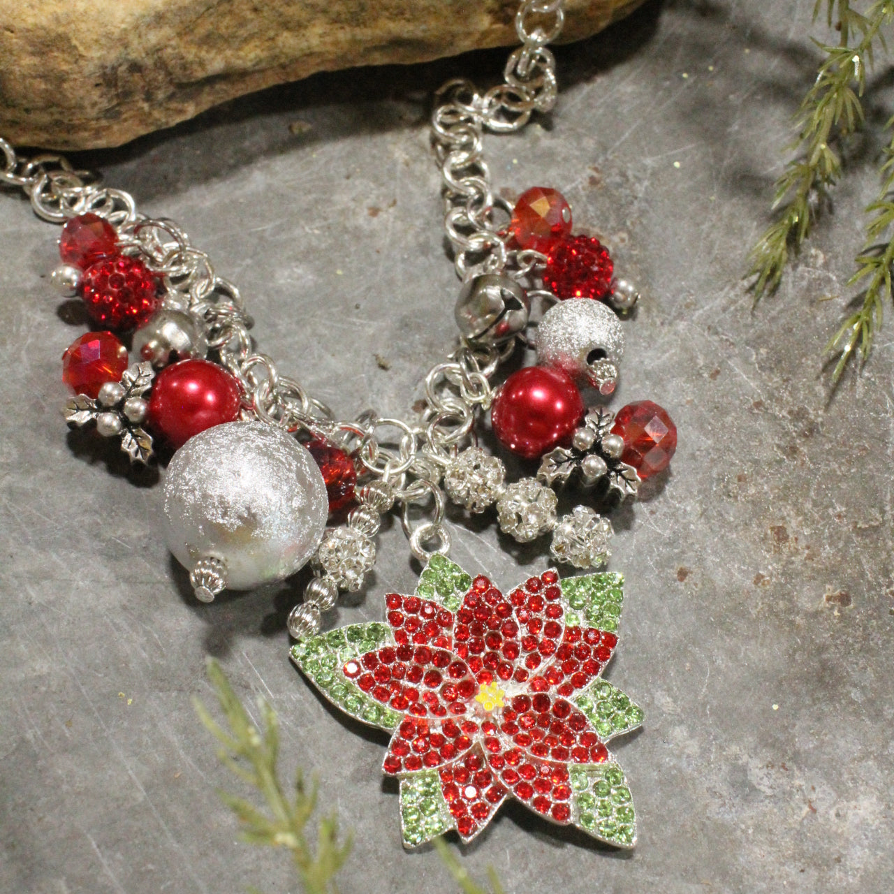 Poinsettia; The Christmas Flower Charm'd Necklace
