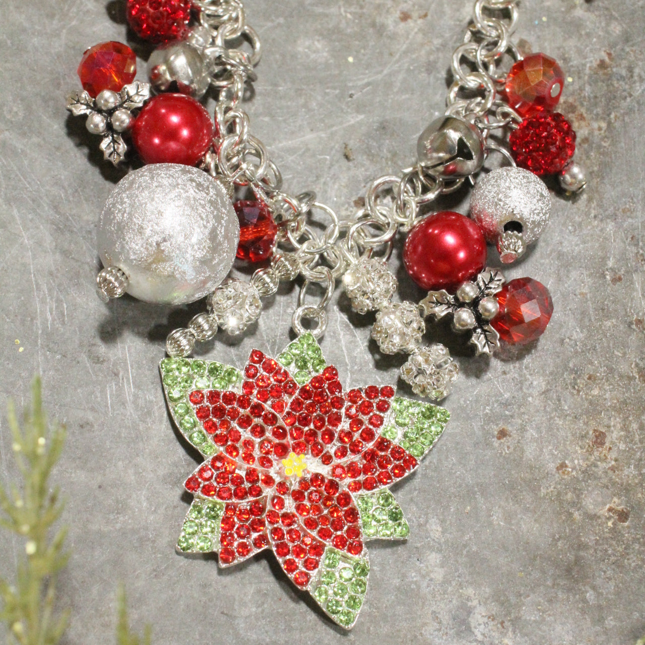 Poinsettia; The Christmas Flower Charm'd Necklace