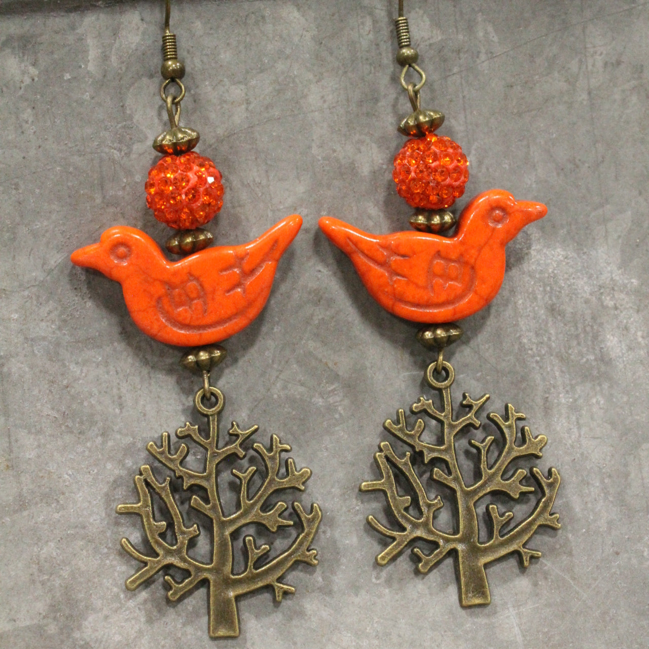 Bird Chirping Orange Dangle Earrings