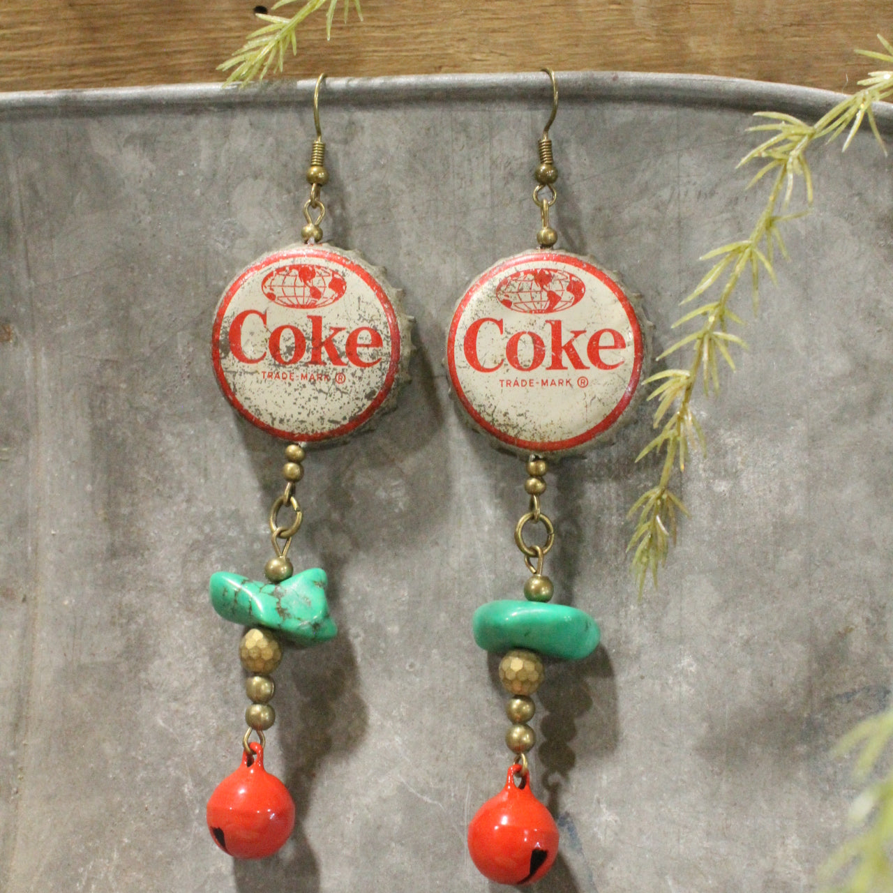 Vintage Coca Cola Santa & Bell Charm'd Dangle Earrings