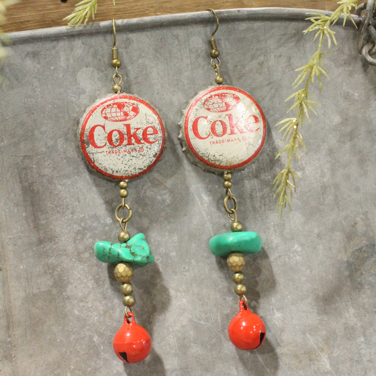 Vintage Coca Cola Santa & Bell Charm'd Dangle Earrings