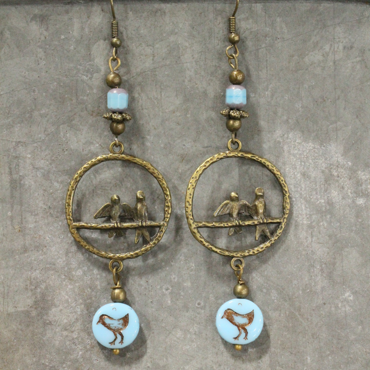 Taking Flight Blue Bird Charm Dangle Earrings