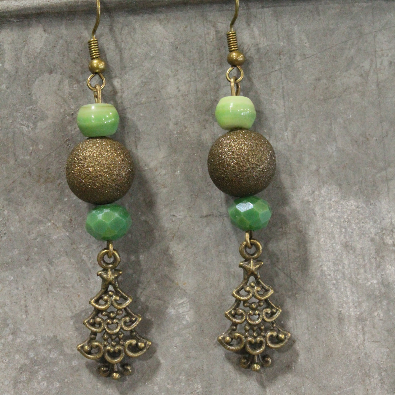 Lighting Up The Christmas Tree Green Dangle Drop Earrings