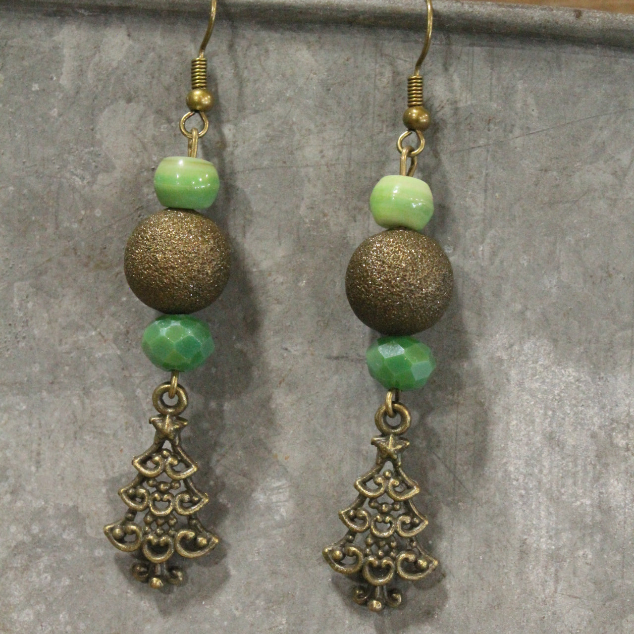Lighting Up The Christmas Tree Green Dangle Drop Earrings