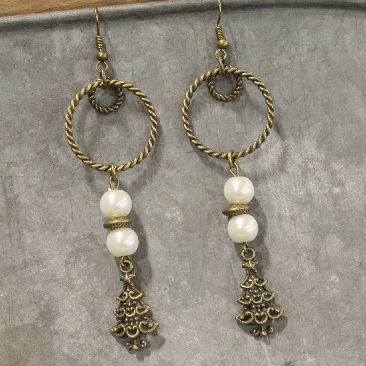 Lighting Up The Christmas Tree Pearl Dangle Drop Earrings