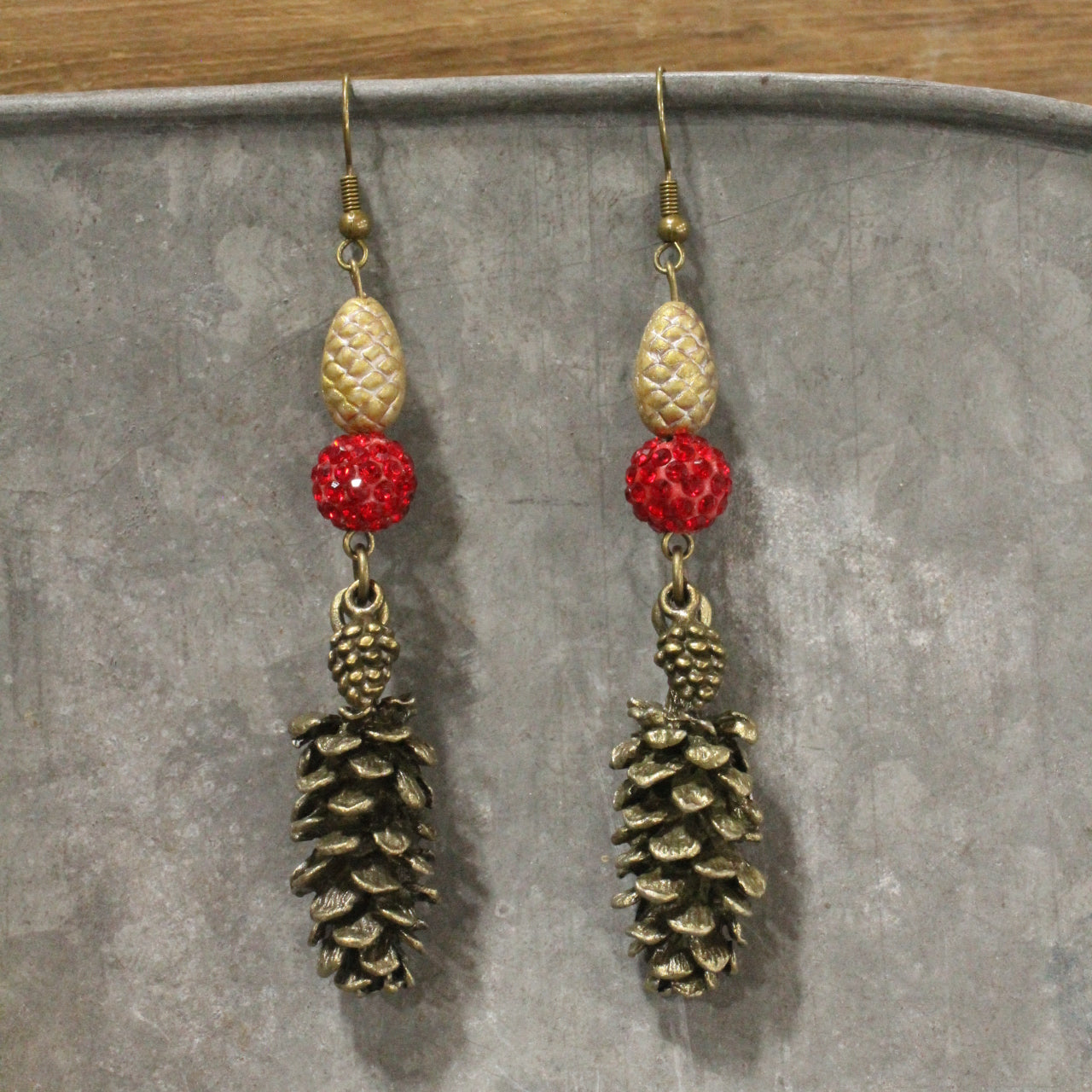Love For Cardinals & PIne Cones Dangle Earrings
