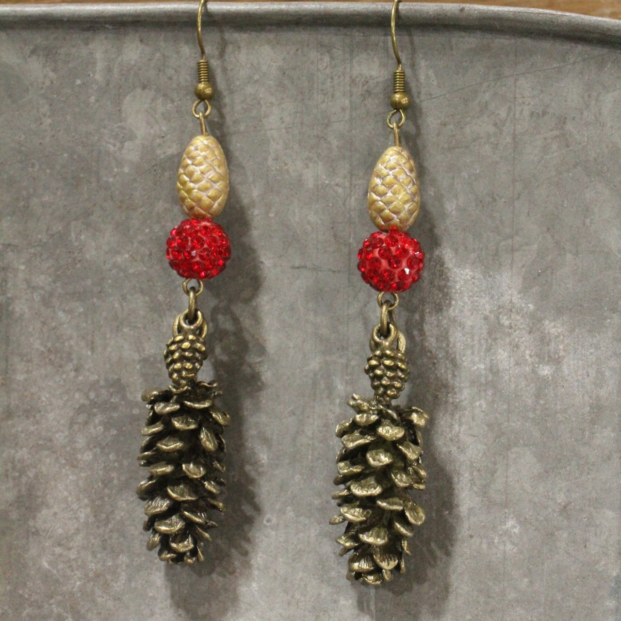 Love For Cardinals & PIne Cones Dangle Earrings