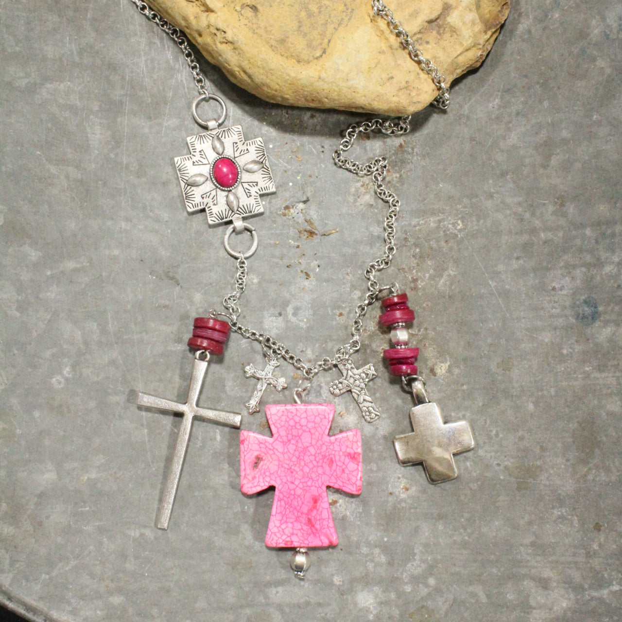 Look To The Cross Charmed Dangle Necklace