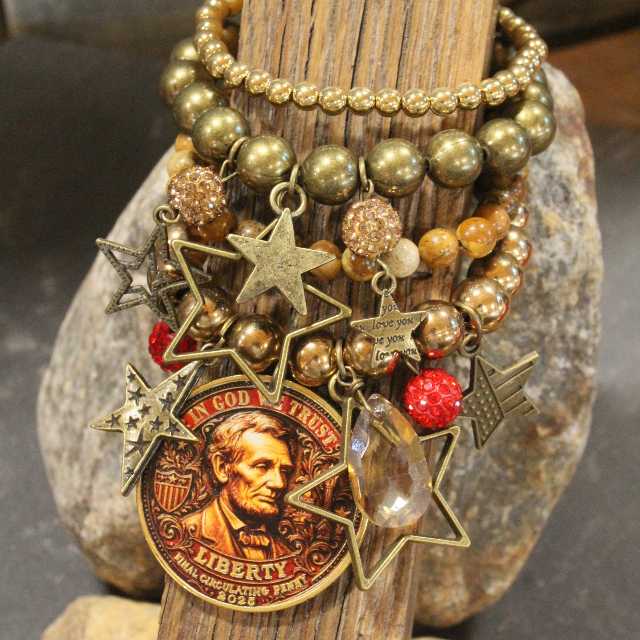 In God We Trust Golden Charm'd Bracelet Set