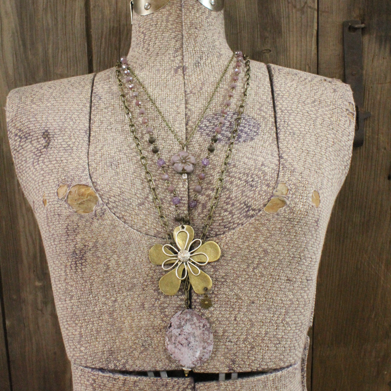 Bursting With Blooms Purple Czech & Stone Layered Necklace