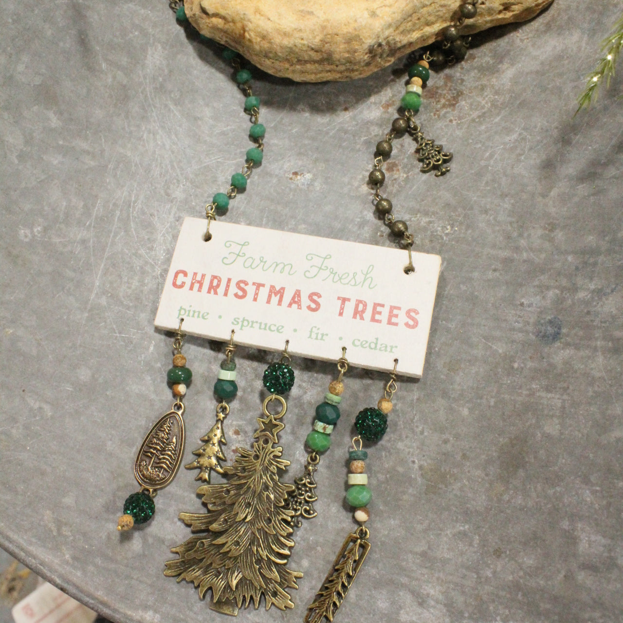 Pine Forest Christmas Tree Patch Charm'd Necklace