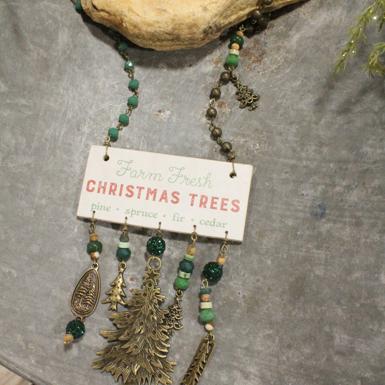 Pine Forest Christmas Tree Patch Charm'd Necklace