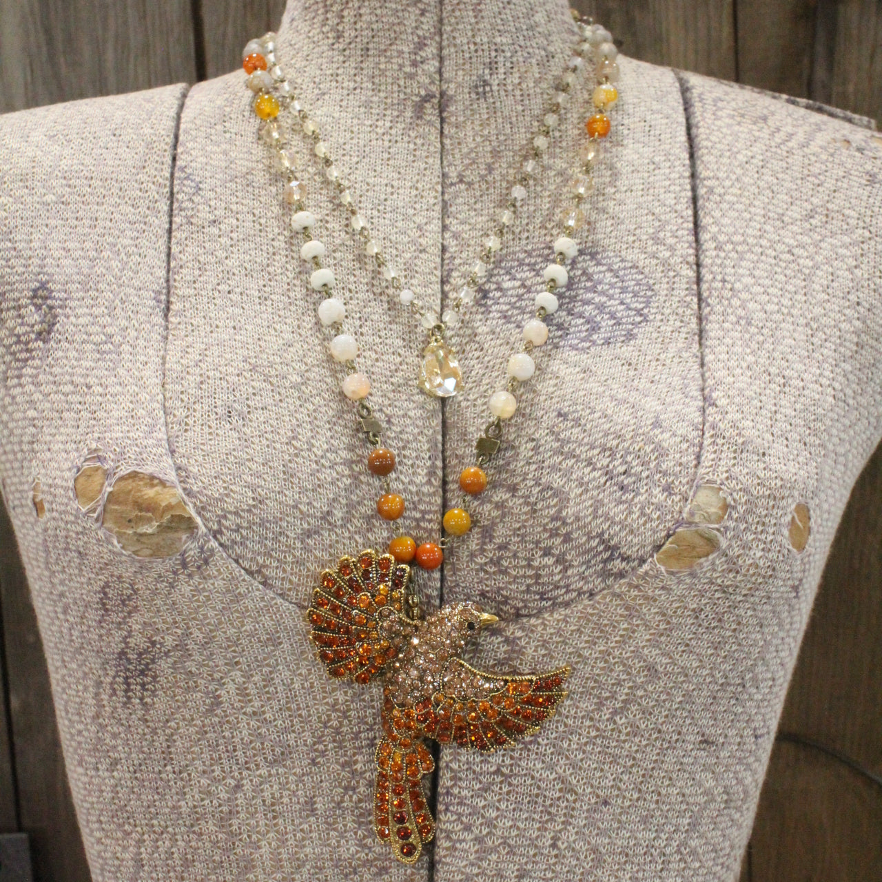 Gracefully Soaring Topaz Bird Layered Necklace
