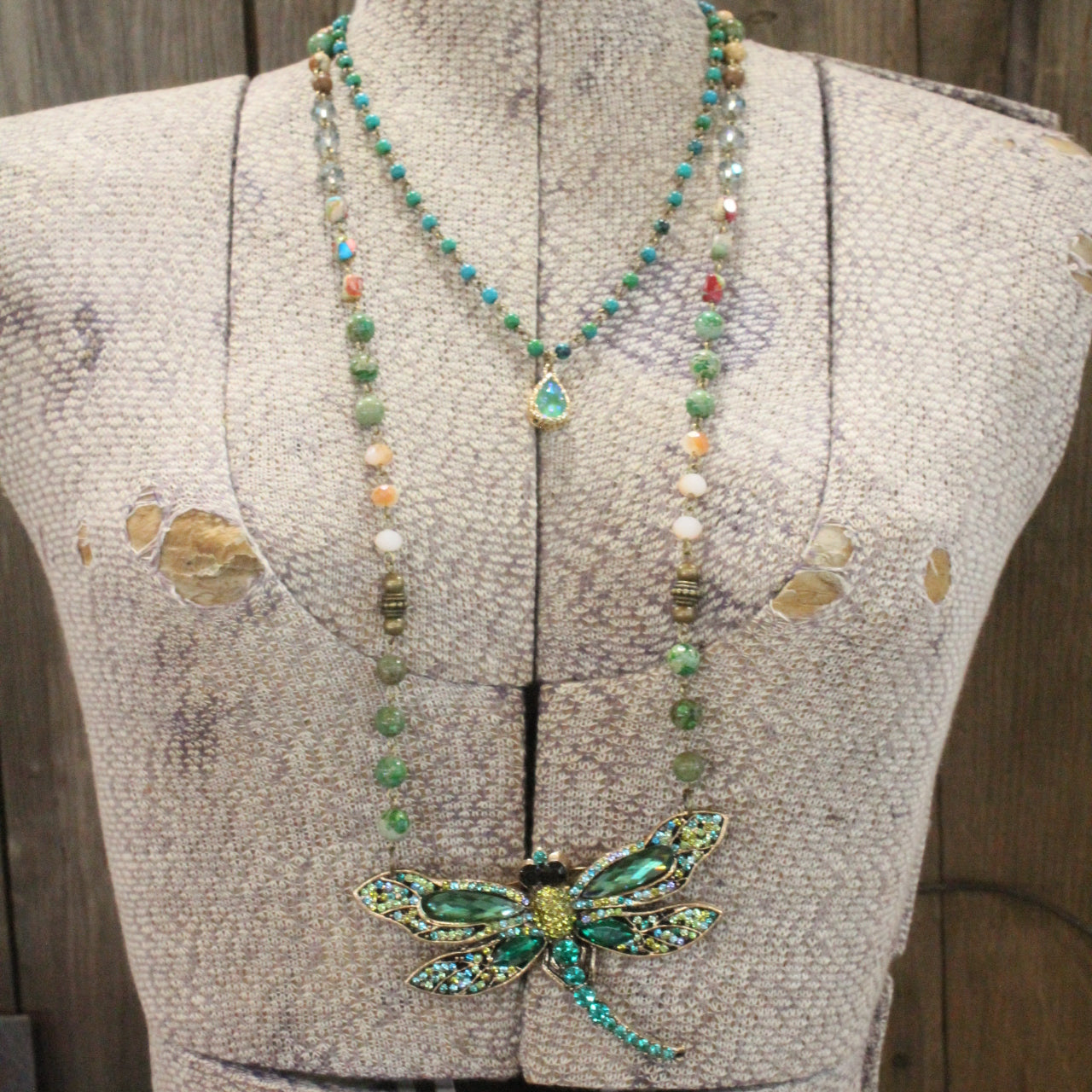 Gliding Green Dragonfly Layered Necklace