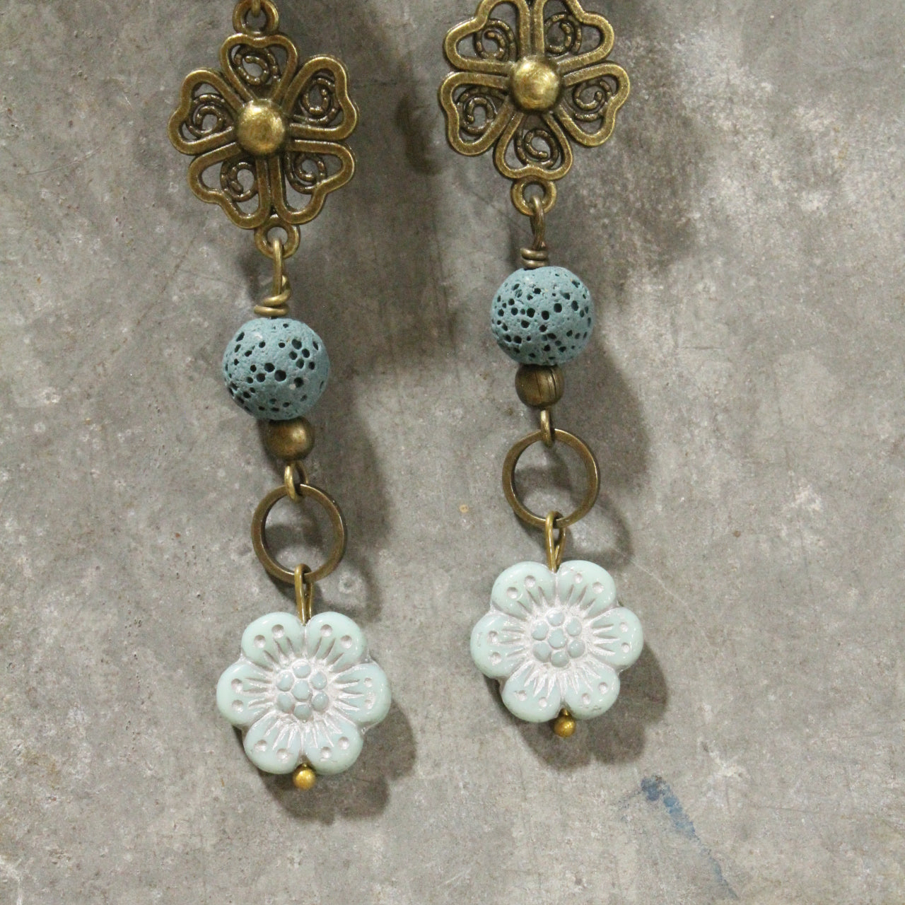 Denim Days Floral Czech & Stone Dangle Earrings