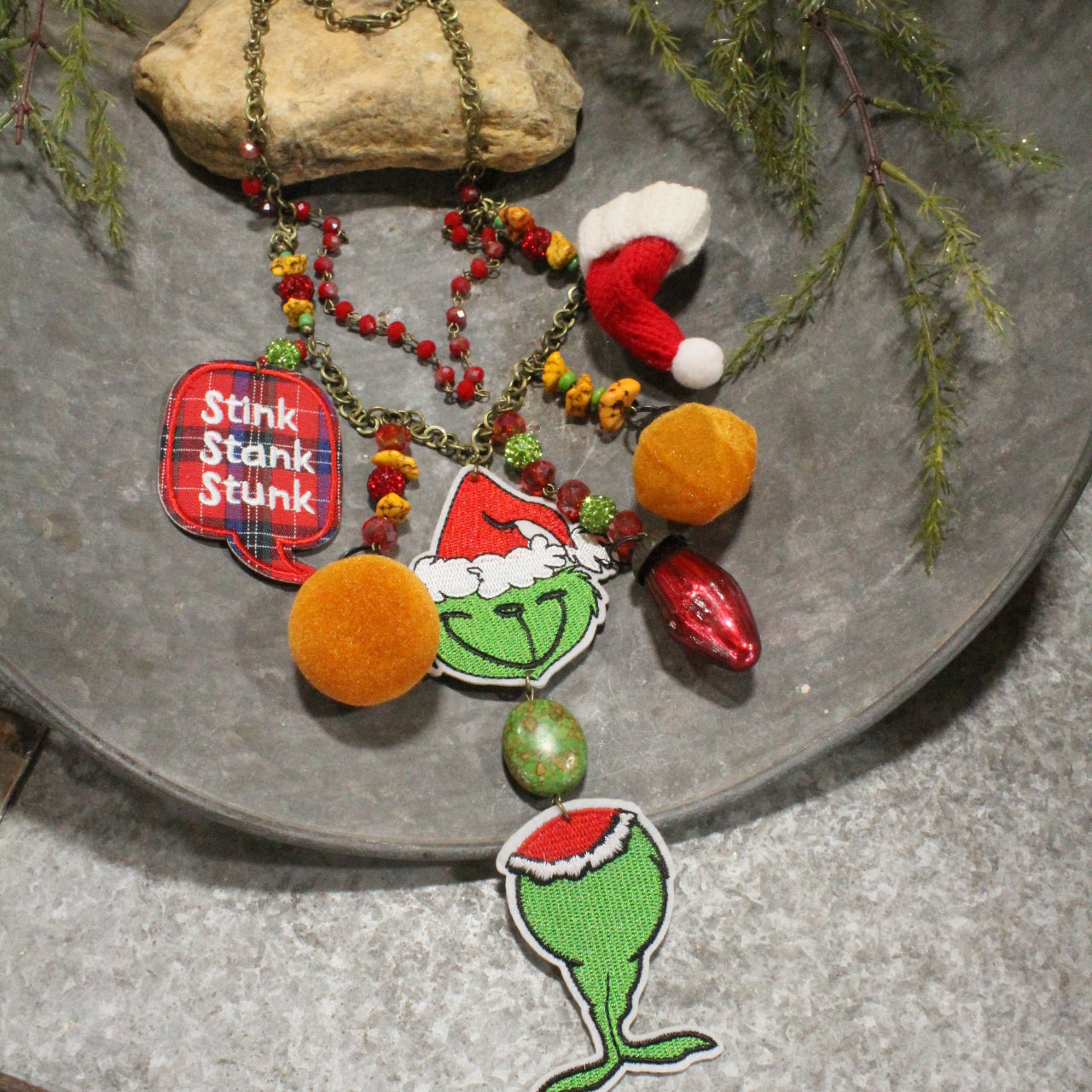 Stink Stank Stunk Grinch Christmas Charm'd Necklace