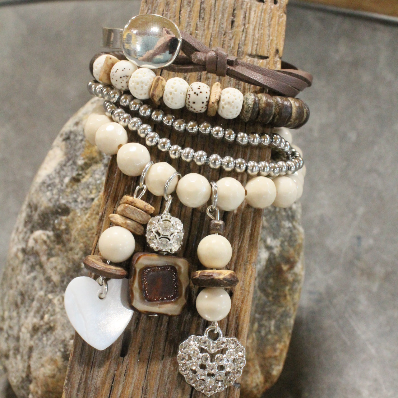 Shades Of Earth Heart Charm'd Bracelet Set