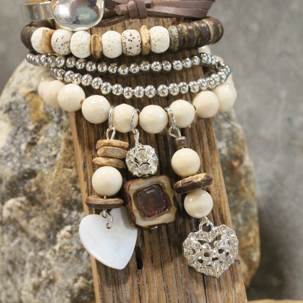 Shades Of Earth Heart Charm'd Bracelet Set