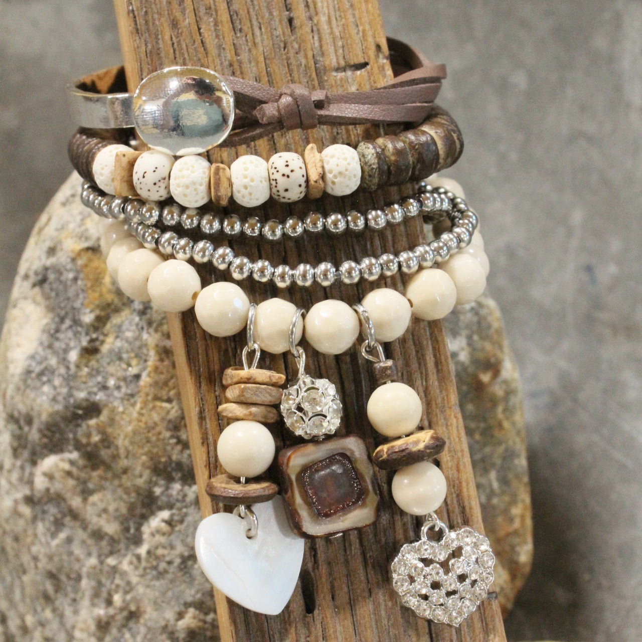 Shades Of Earth Heart Charm'd Bracelet Set