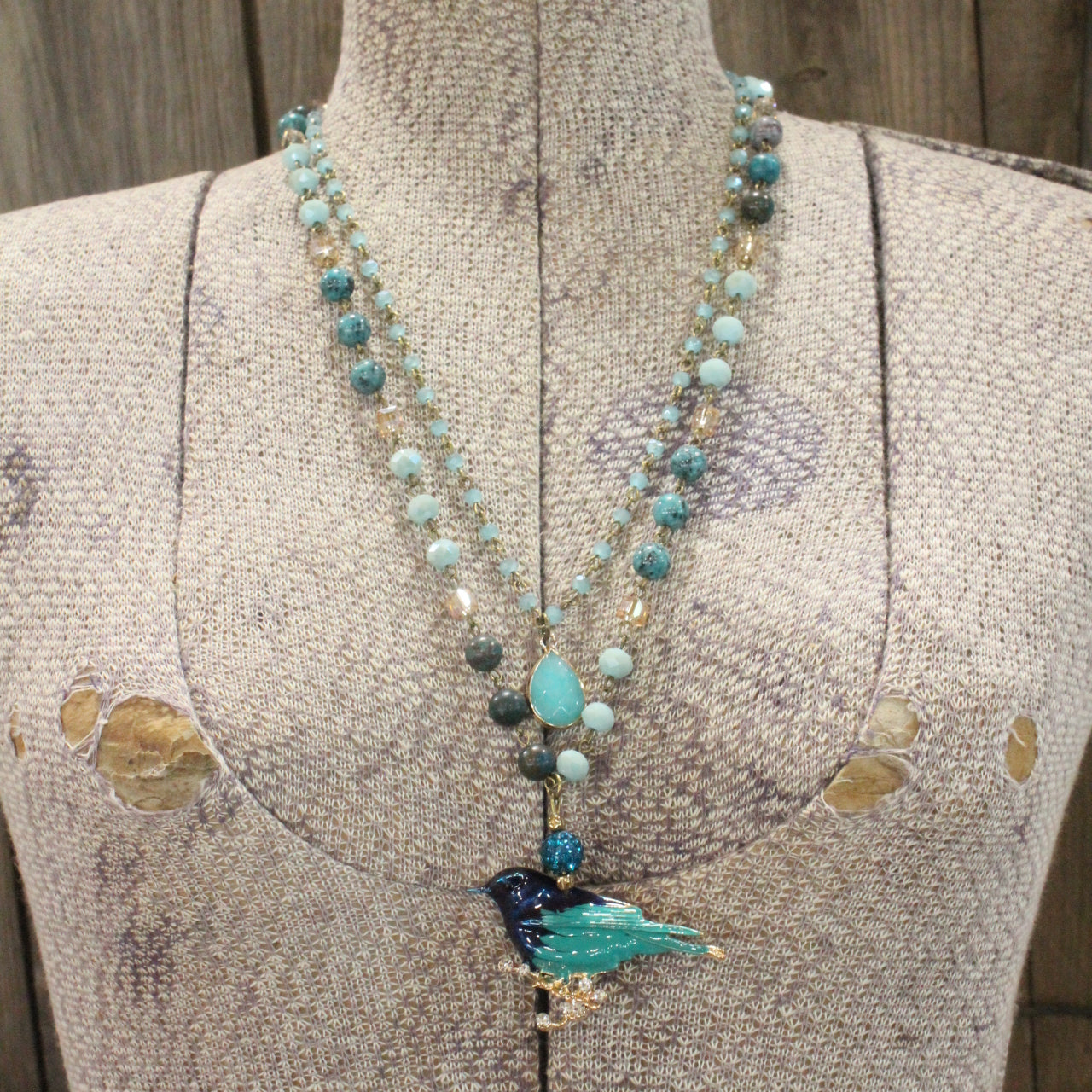 Wings Spread Jade Bird Layered Necklace