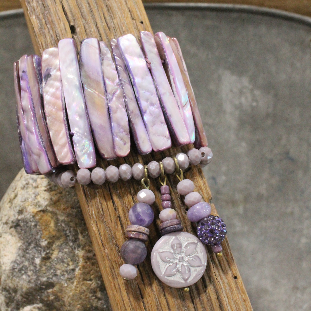 Shades Of Purple Flower Charm'd Bracelet Set