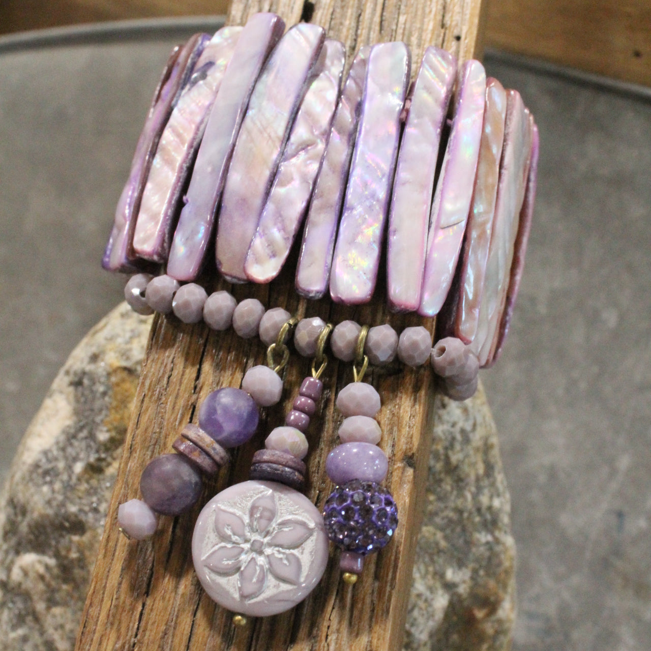 Shades Of Purple Flower Charm'd Bracelet Set
