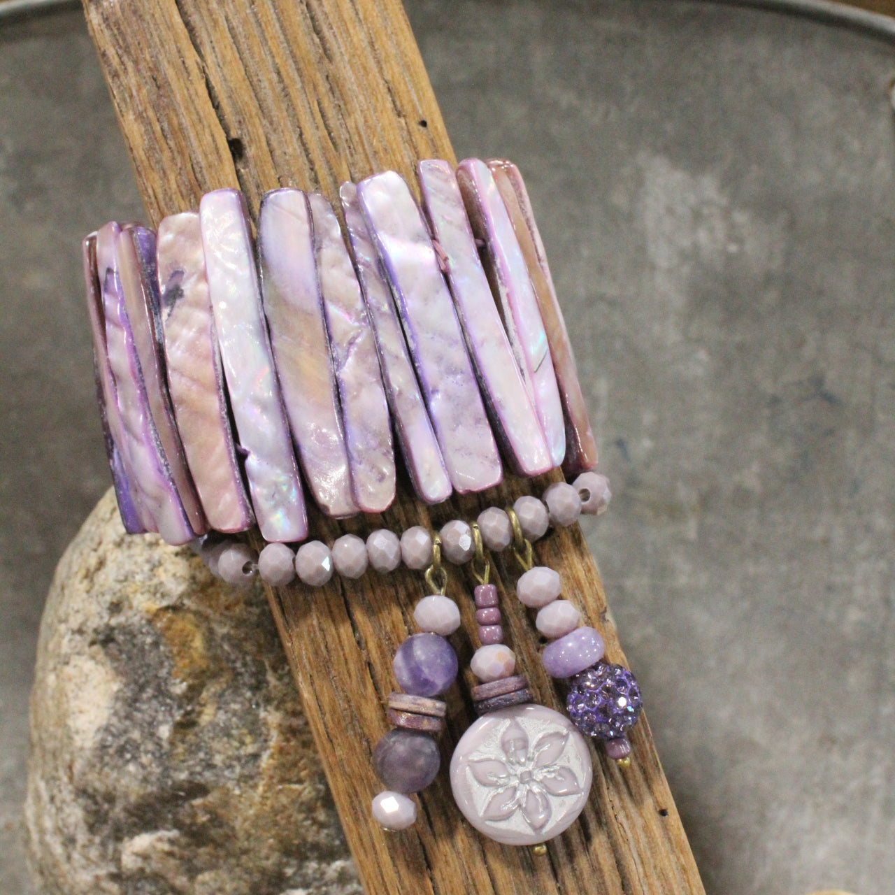 Shades Of Purple Flower Charm'd Bracelet Set