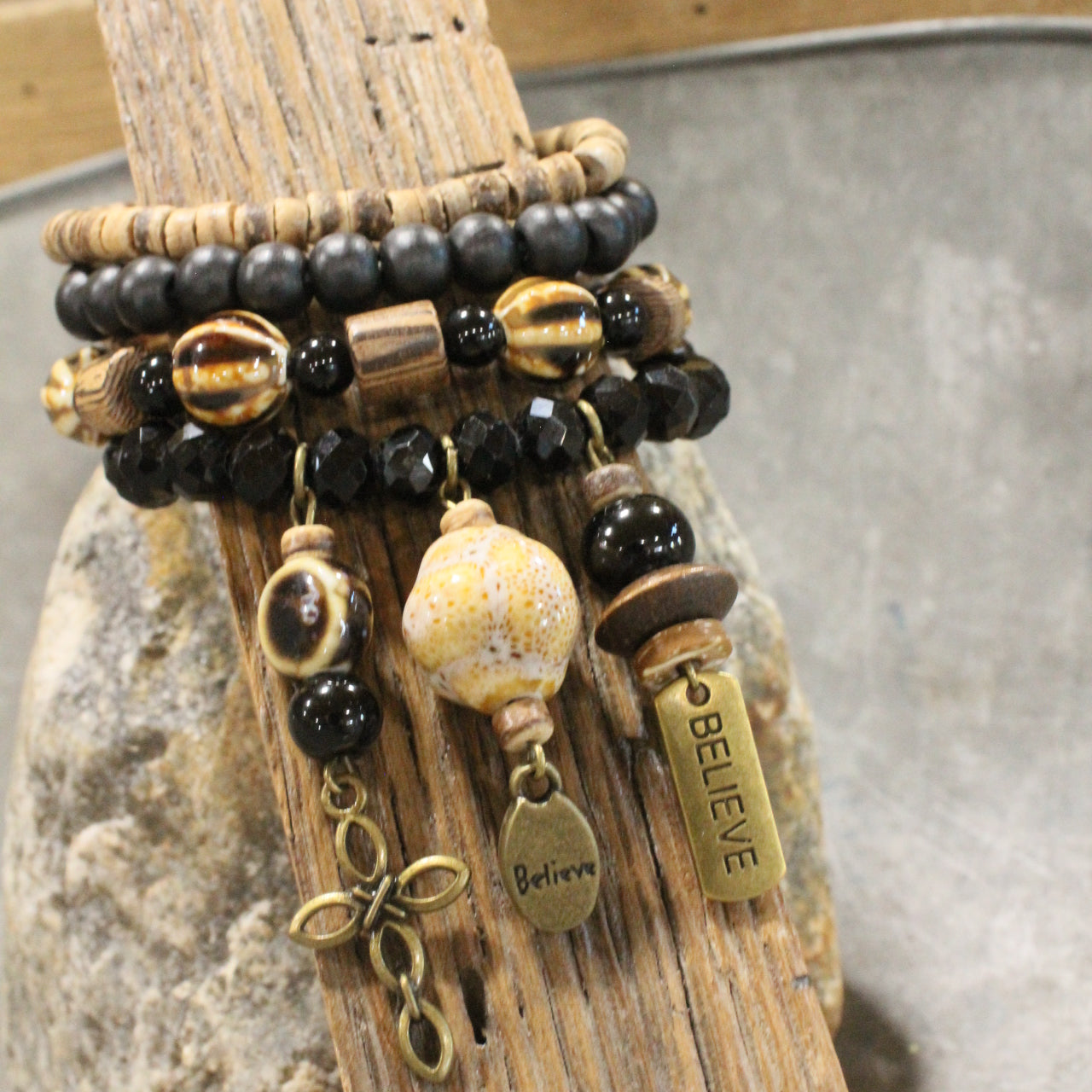 Shades Of Black Cross Charm'd Bracelet Set