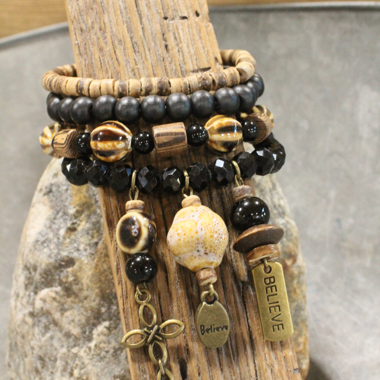 Shades Of Black Cross Charm'd Bracelet Set