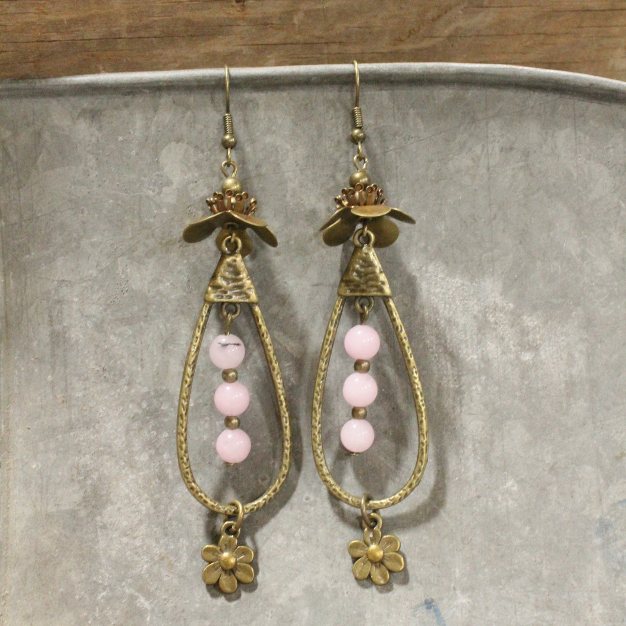 Teardrop Blush Flower Drop Dangle Earrings
