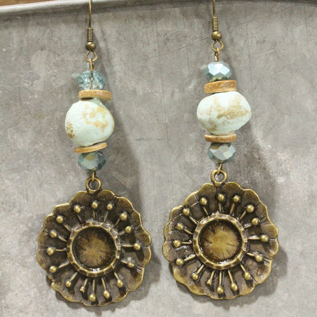Melt In Your Mouth Mint & Bronze Flower Charmed Earrings
