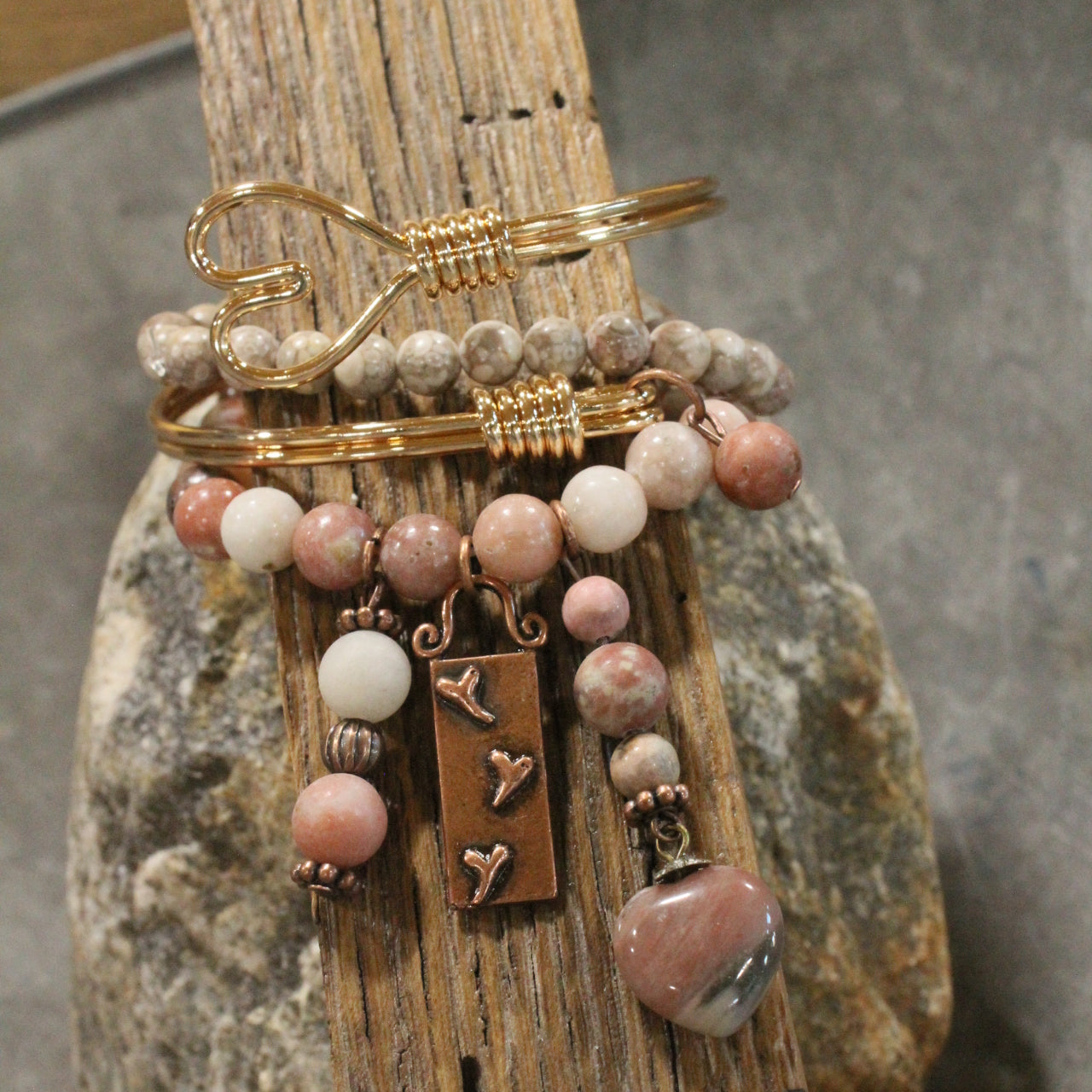 Shades Of Blush Heart Charm'd Bracelet Set