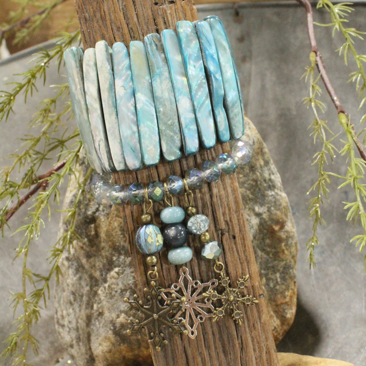 Snowflakes Falling Shades Of Blue Bracelet Set
