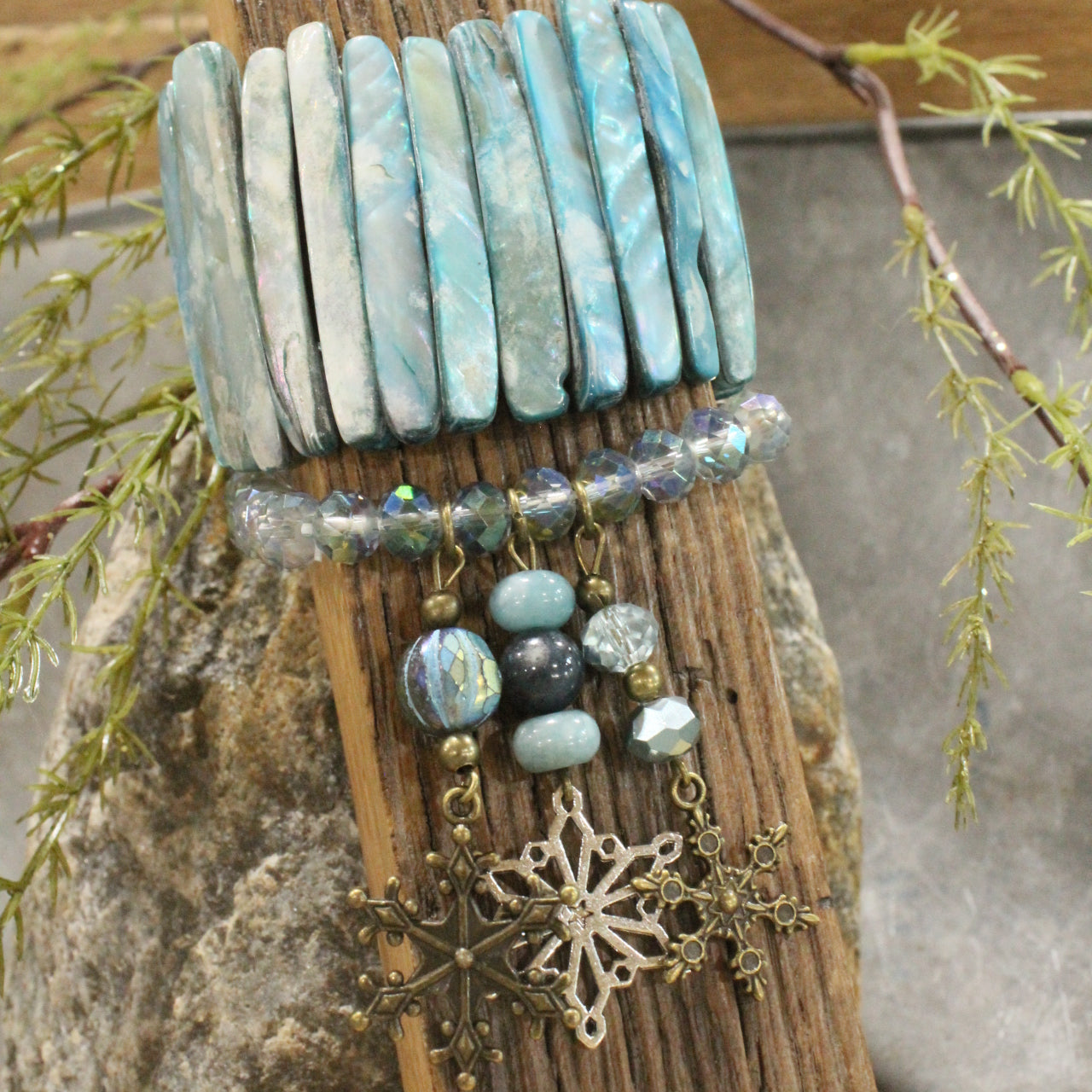 Snowflakes Falling Shades Of Blue Bracelet Set