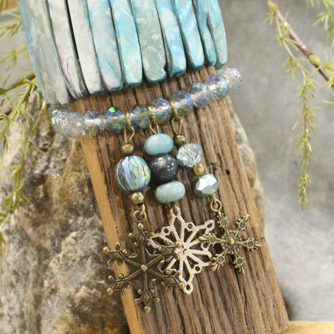 Snowflakes Falling Shades Of Blue Bracelet Set