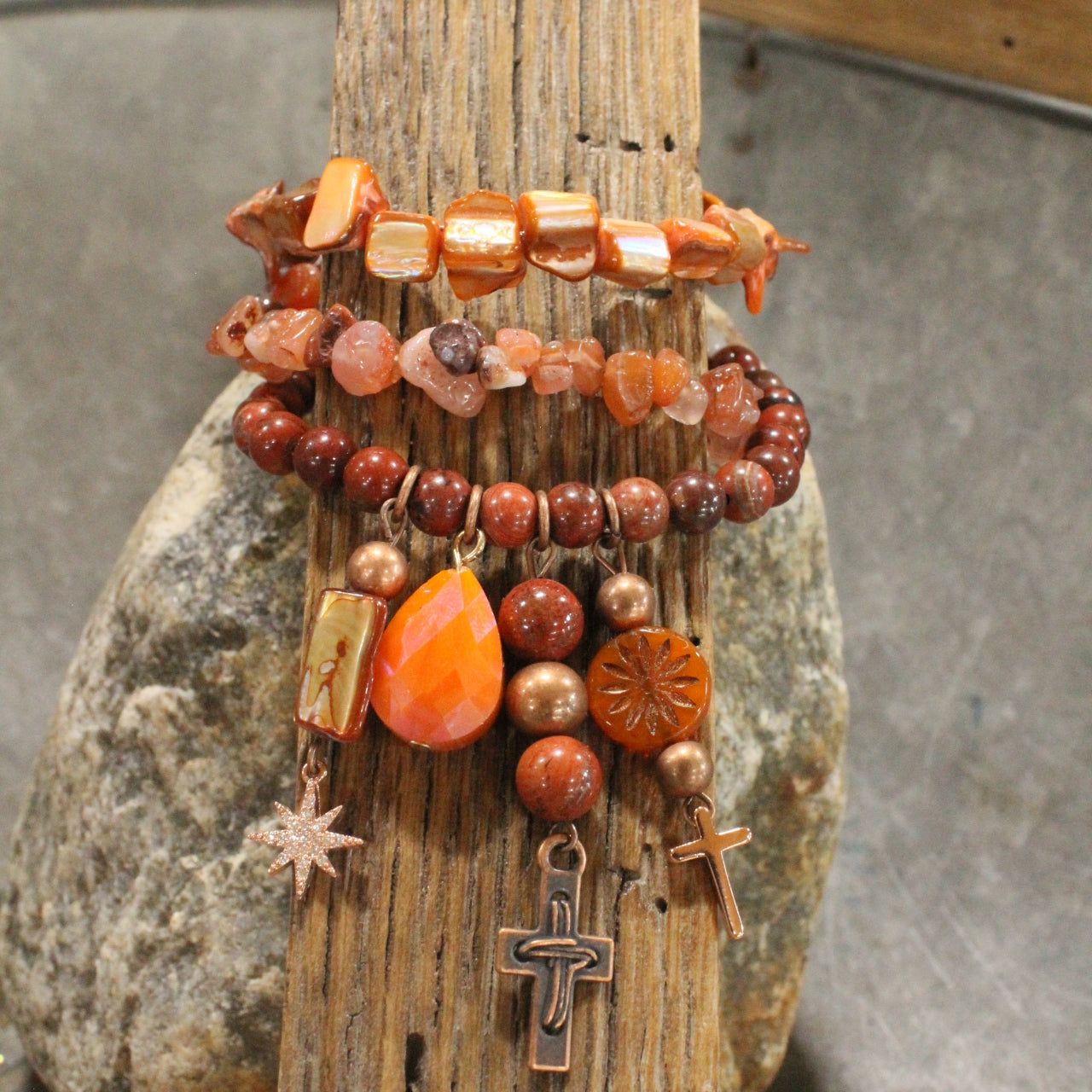 Shades Of Rusty Cross Charm'd Bracelet Set