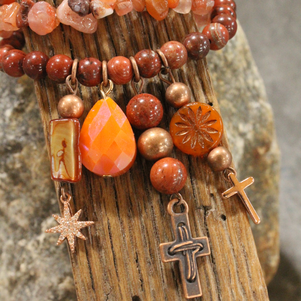 Shades Of Rusty Cross Charm'd Bracelet Set