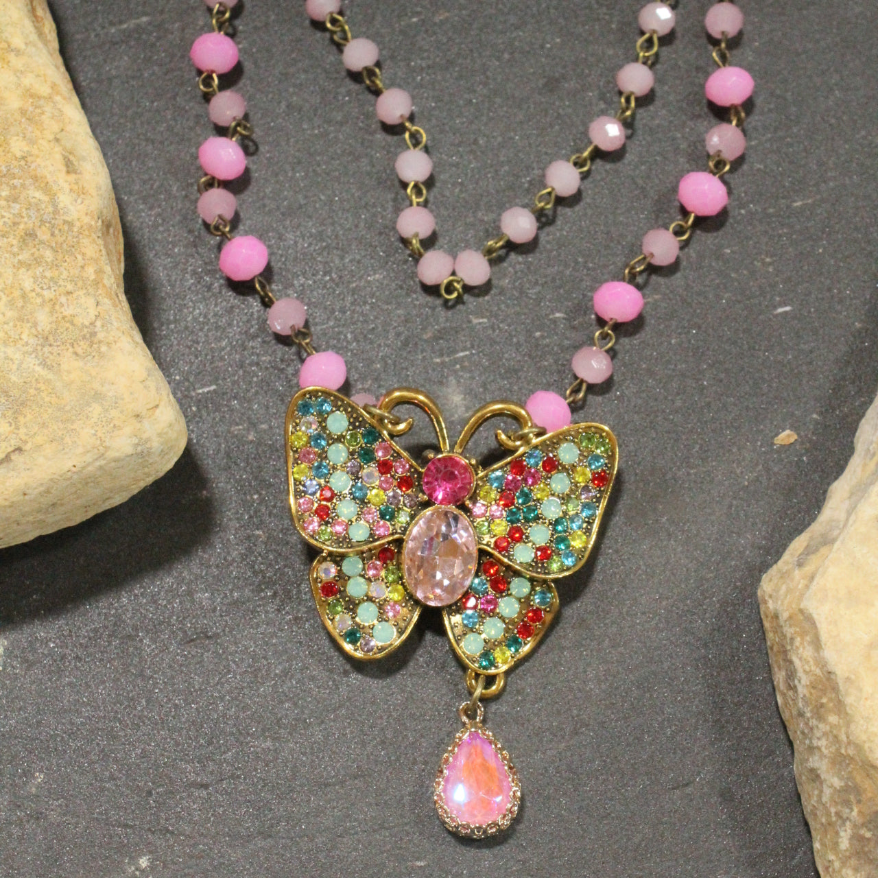 I Can Fly Pink Butterfly Layered Necklace