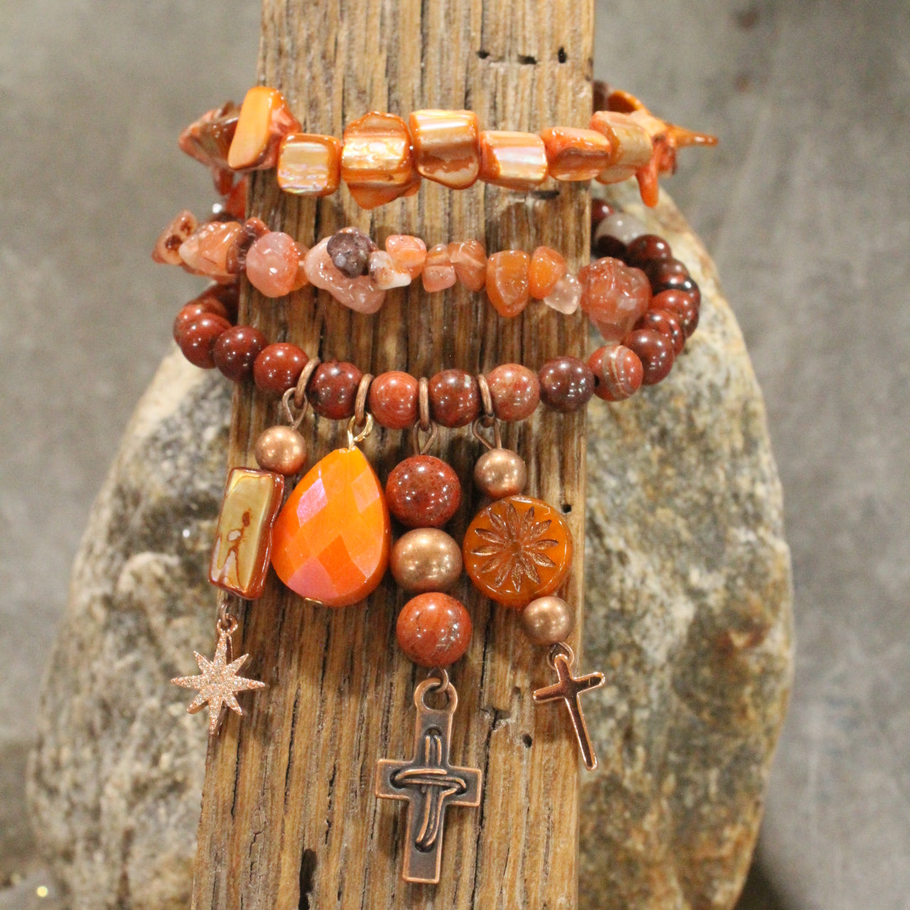 Shades Of Rusty Cross Charm'd Bracelet Set